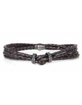 Pulsera plata cuero hombre Luca Lorencini BH029-2