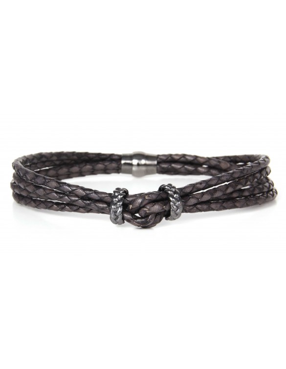 Pulsera plata cuero hombre Luca Lorencini BH029-2