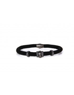 Pulsera plata cuero hombre Luca Lorencini BH022-4