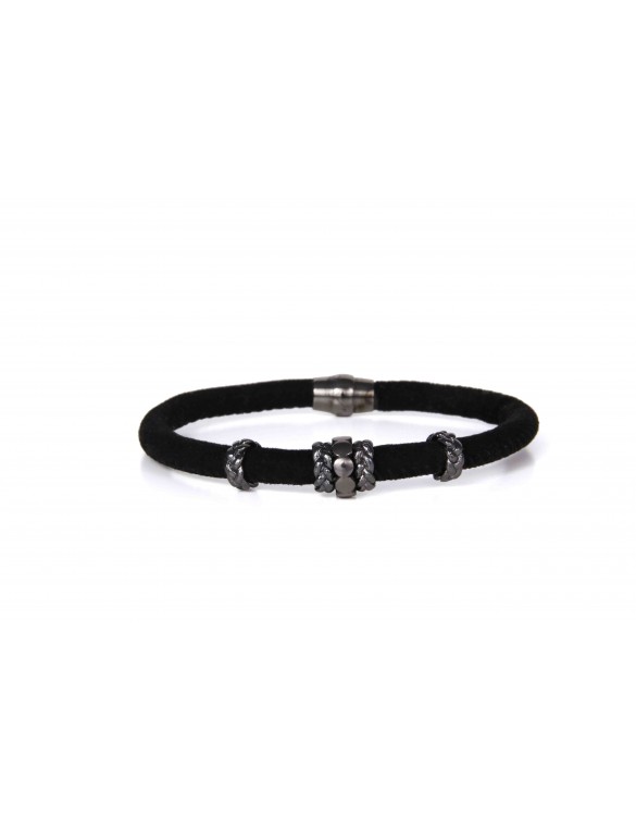 Pulsera plata cuero hombre Luca Lorencini BH022-4