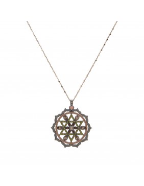 Colgante plata chakra oro rosa cuarzo rosa y circonitas C314