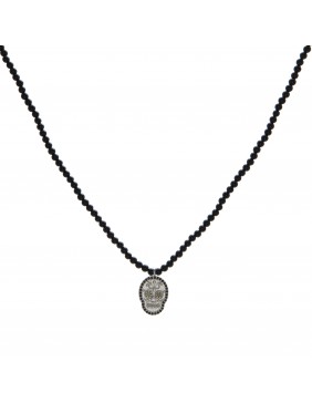 Colgante plata pulida calavera onix y circonitas SKS56