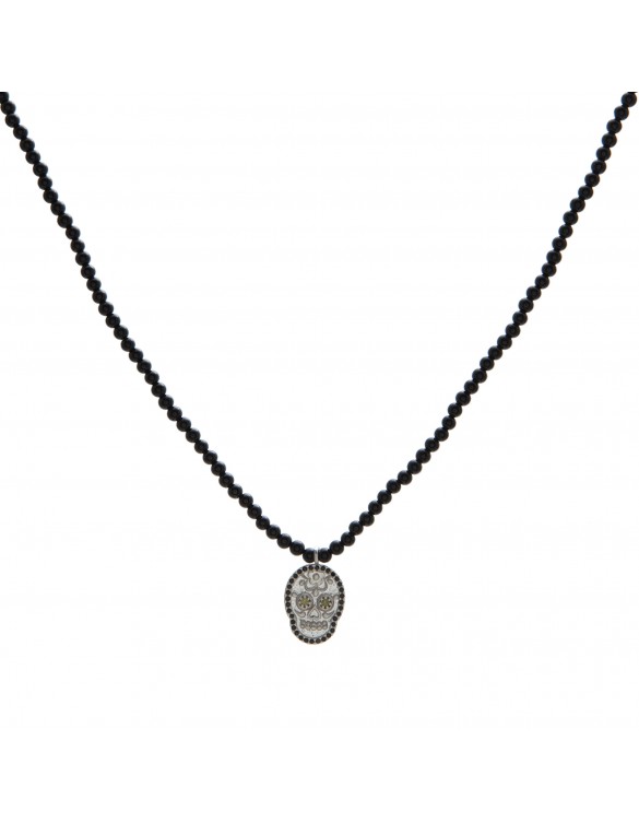 Colgante plata pulida calavera onix y circonitas SKS56