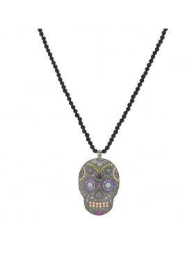 Colgante plata calavera calcedonia ojo de tigre y circonitas SKS48