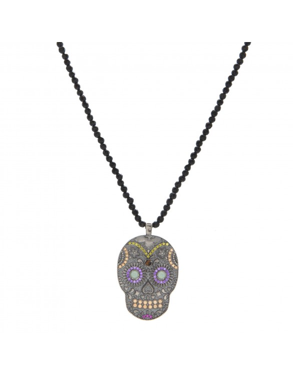 Colgante plata calavera calcedonia ojo de tigre y circonitas SKS48