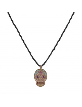Colgante plata calavera oro rosa amatista calcedonia onix y circonitas SKS51