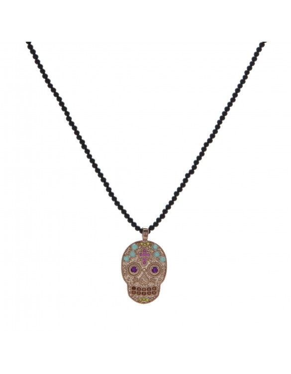 Colgante plata calavera oro rosa amatista calcedonia onix y circonitas SKS51