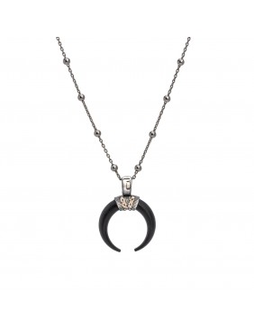 Colgante cuernos resina negra plata y circonitas cl-8