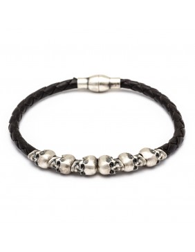 Pulsera plata calavera cuero sks92