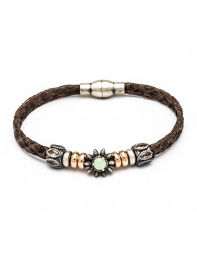 Pulsera sol plata cuero calcedonia y circonitas an-40