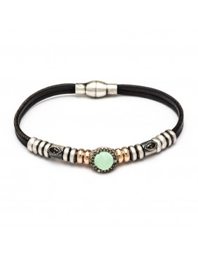Pulsera plata cuero calcedonia y circonitas an-36