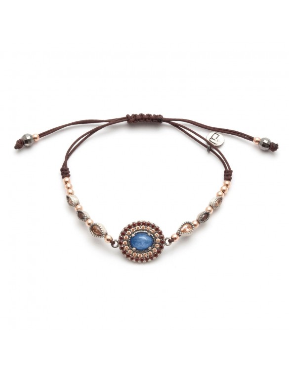 PULSERA PLATA MACRAME CIANITA Y CIRCONITAS MA-56