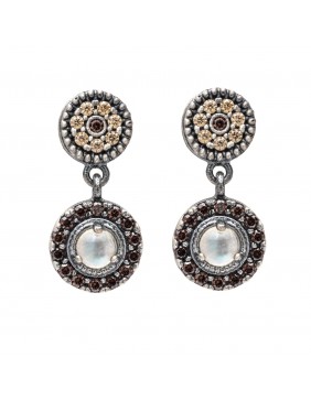 Pendientes plata piedra luna y circonitas p419