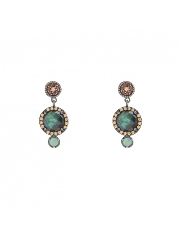 Pendientes plata labradorita calcedonia azul y circonitas P377