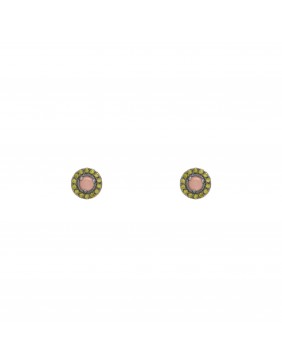 Pendientes plata boton cuarzo rosa y circonitas P366
