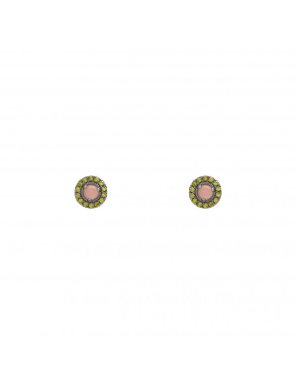 Pendientes plata boton cuarzo rosa y circonitas P366