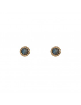 Pendientes plata pulida boton labradorita y circonitas P382