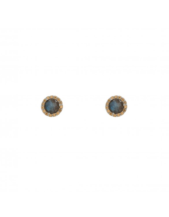 Pendientes plata pulida boton labradorita y circonitas P382
