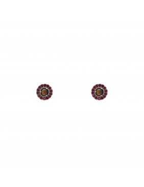 Pendientes plata boton ojo de tigre y circonitas P368
