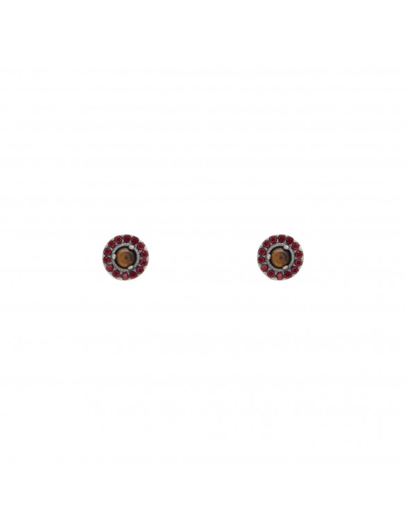 Pendientes plata boton ojo de tigre y circonitas P368