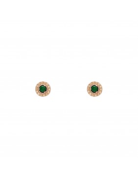 Pendientes plata oro rosa boton malaquita y circonitas P367