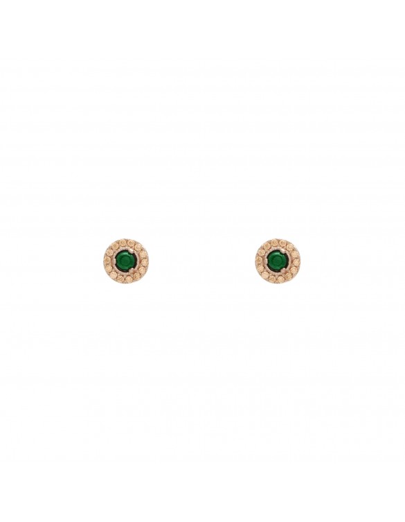 Pendientes plata oro rosa boton malaquita y circonitas P367