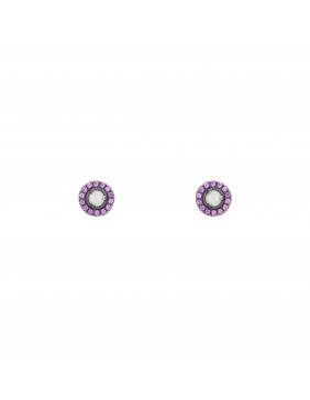 Pendientes plata boton cuarzo blanco y circonitas P370