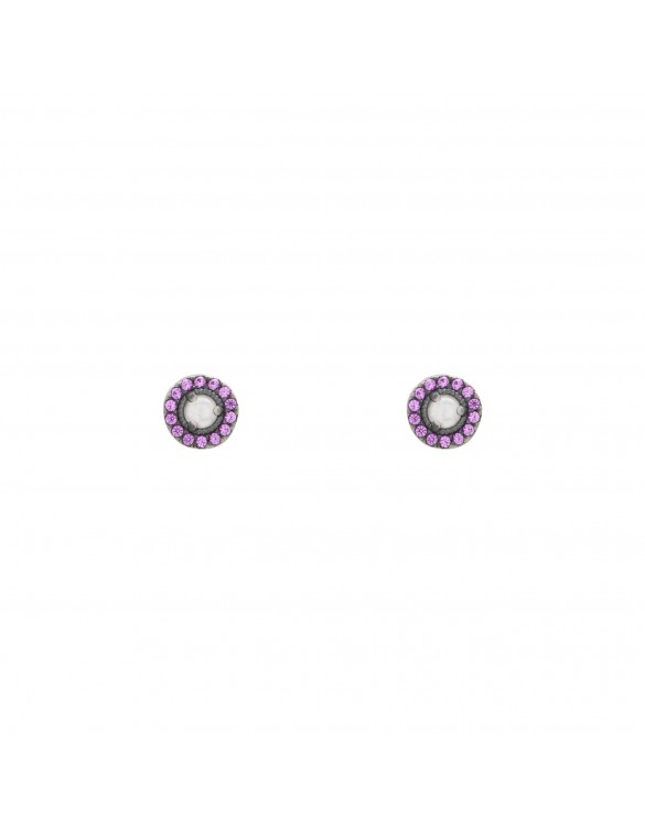 Pendientes plata boton cuarzo blanco y circonitas P370