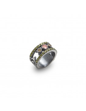 Anillo plata cuarzo rosa y circonitas 15148