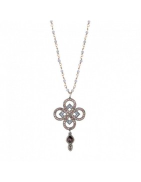 Colgante SUNFIELD de plata, granate, circonitas color brown y aguamarina con rosario de apatito CL061203