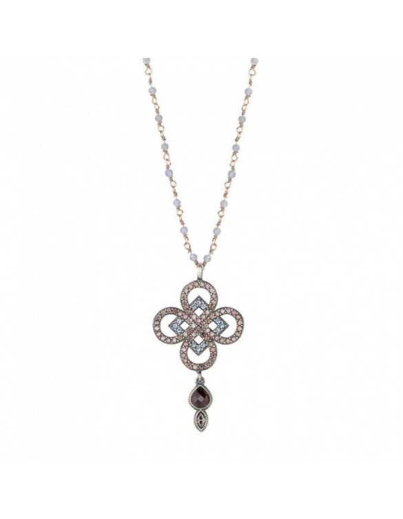 Colgante SUNFIELD de plata, granate, circonitas color brown y aguamarina con rosario de apatito CL061203