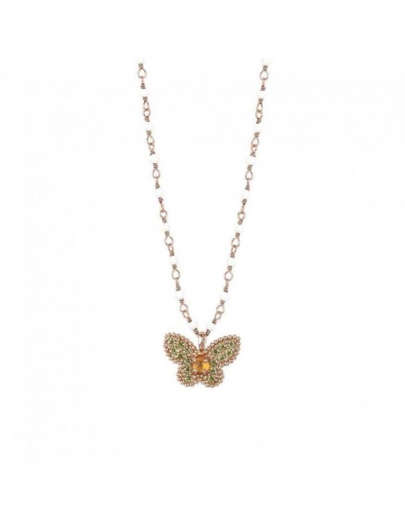 Colgante SUNFIELD de plata con baño de oro rosa, citrino, circonitas y rosario de ágata blanca CL061770/2