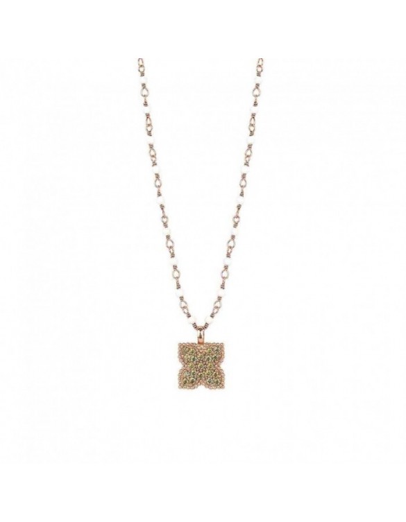 Colgante SUNFIELD de plata con baño de oro rosa de 18 kt, circonitas y rosario de ágata blanca CL061563/2