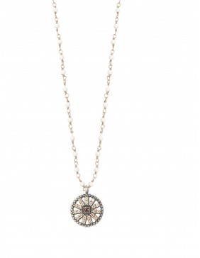Colgante SUNFIELD de plata envejecida con circonitas y rosario de ágata blanca CL060632