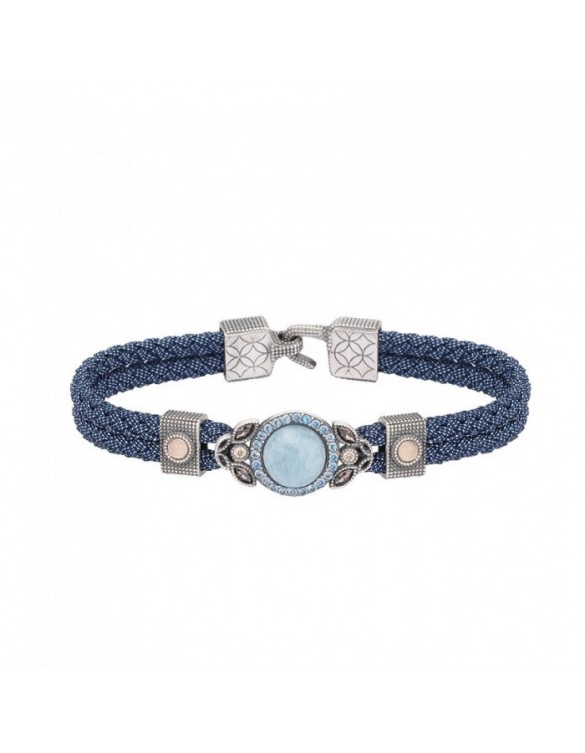 Pulsera SUNFIELD de plata, agua marina, cuarzo rosa, circonitas y nailon cord PU061370/17