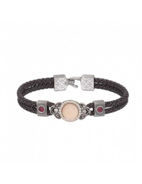Pulsera SUNFIELD de plata, cuarzo rosa, turmalina rosa, circonitas y nailon cord PU061370/15