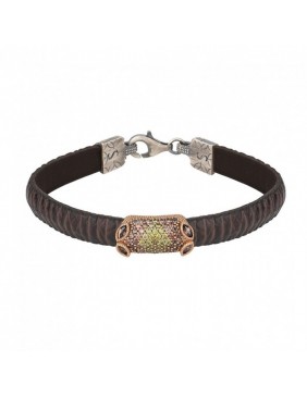Pulsera SUNFIELD de plata con baño de oro rosa, circonitas y squalo cord color chocolate PU061653/2