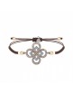 Pulsera SUNFIELD de plata, nailon, hueso y circonitas color brown y aguamarina PU061203