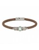 Pulsera SUNFIELD de plata, cuero natural nabuk marrón, calcedonia y circonitas PU061165