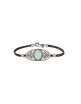 Pulsera plata, circoniatas, calcedonia y cuero natural PU060586