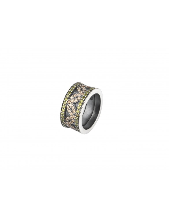 Anillo SUNFIELD con interior autoajustable, de plata y circonitas color champagne y peridoto AN061591
