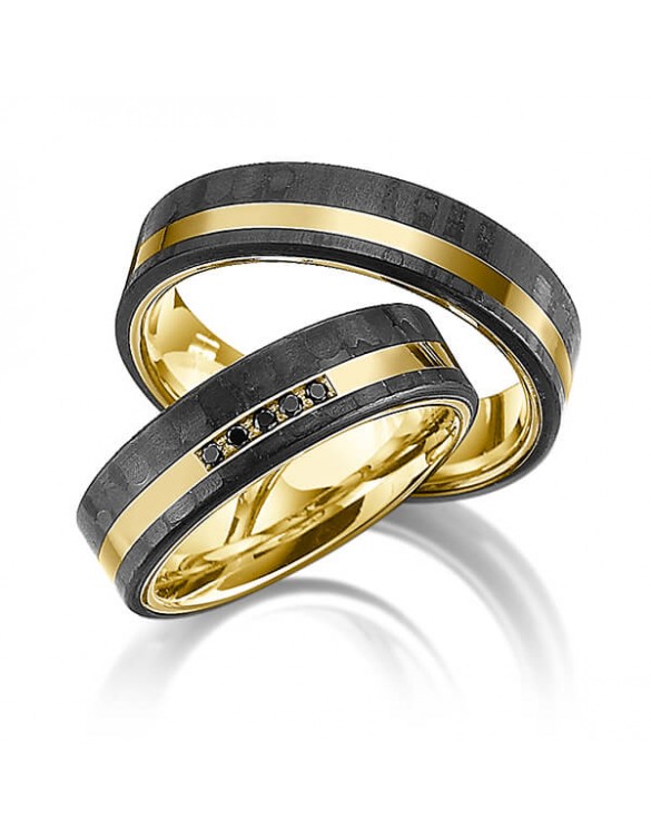 Anillos de Oro Amarillo y Carbono Deros GENIUS III