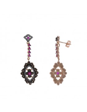 Pendientes Largos De Plata Chapada Con Circonitas Rojas, Salvatore 244A0028