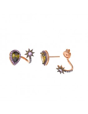 Pendientes Largos De Plata Chapada Con Circonitas Rojas, Salvatore 244A0028