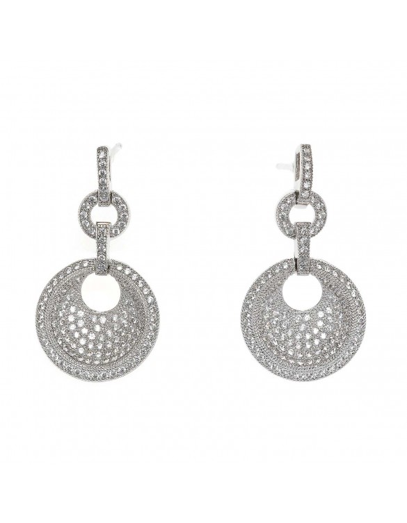 Pendientes Largos De Plata Chapada Con Circonitas Rojas, Salvatore 244A0028