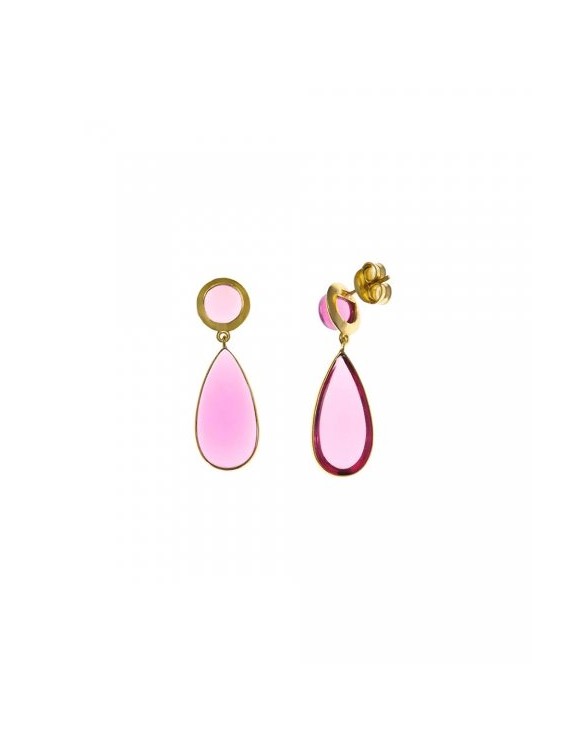 Pendientes Largos De Plata Chapada Con Circonitas Rojas, Salvatore 244A0028