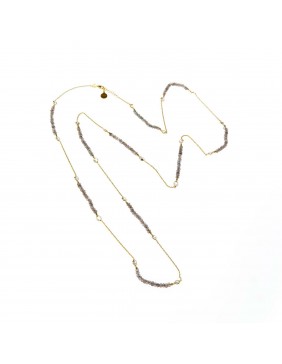Collar plata chapado dorado bolitas labradorita circonitas blancas - 221c0008