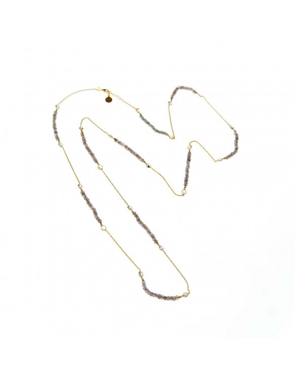 Collar plata chapado dorado bolitas labradorita circonitas blancas - 221c0008
