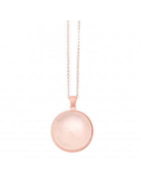 Collar plata chapado rosa 1 micra satinado piedra calcedonia rosa redonda cabujon
