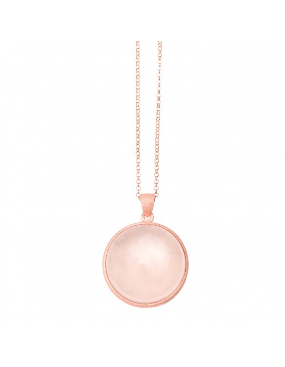 Collar plata chapado rosa 1 micra satinado piedra calcedonia rosa redonda cabujon